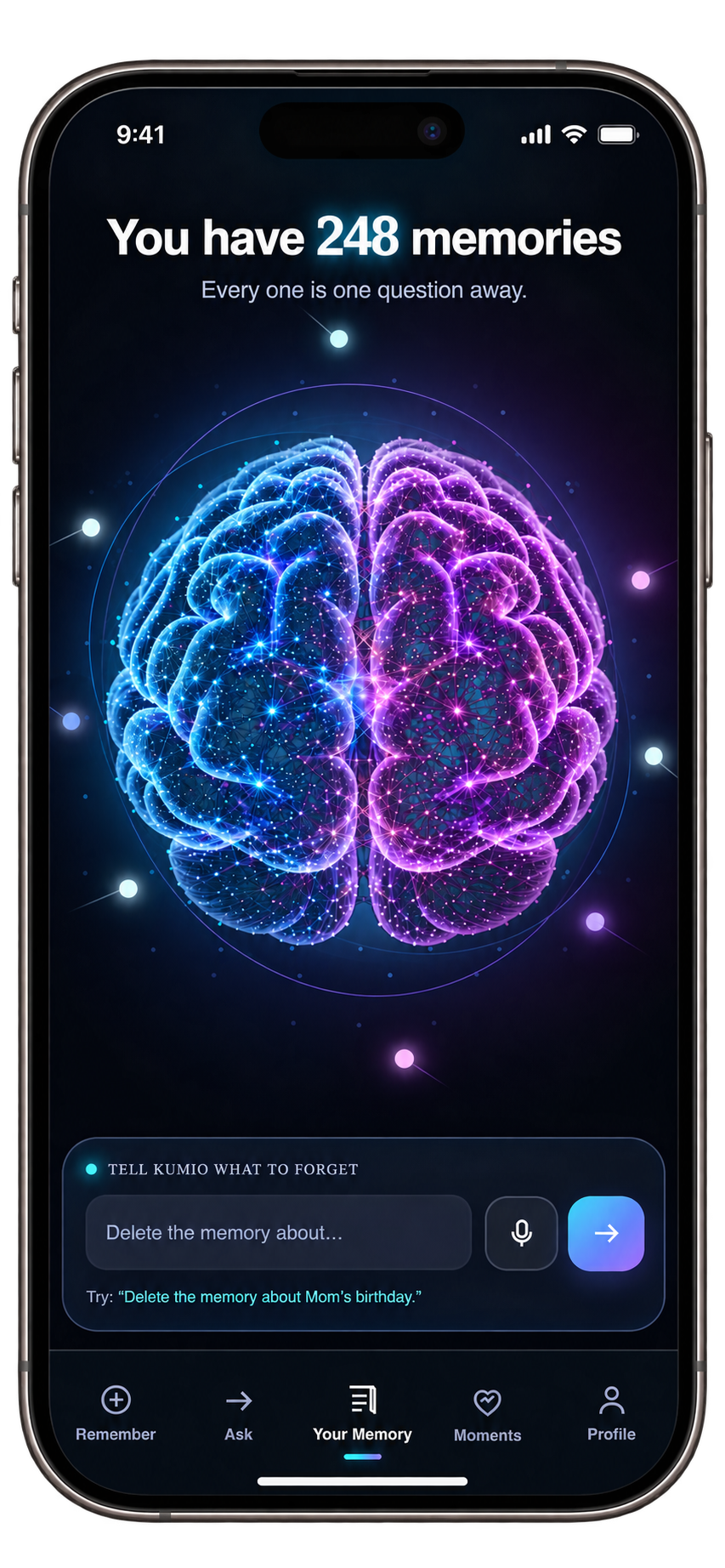 KUMIO Your Memory screen showing 248 memories